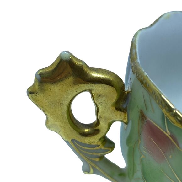 Vtg Chubu China Tea Cup Occupied Japan Gold Trim Footed Rose Floral Demitasse - Picture 5 of 7